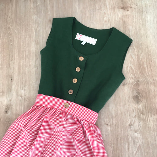 Dirndl FRANZISKA aus Vintagestoffen in Grün und Rot